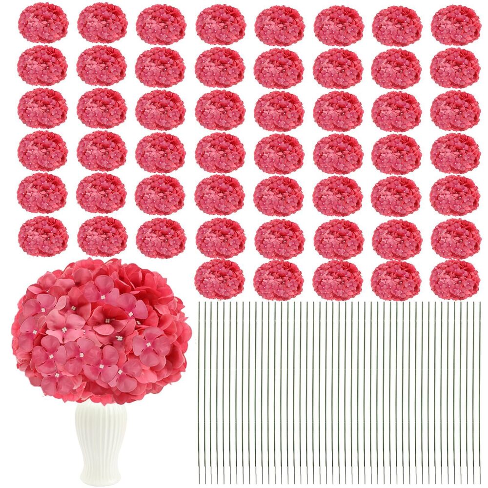 9399 Artificial Hydrangea 104pcs Silk Flower Heads with Stems, Faux